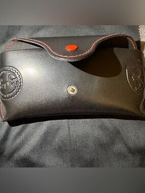 Ray-Ban Black Leather Sunglasses Case with Red Accents